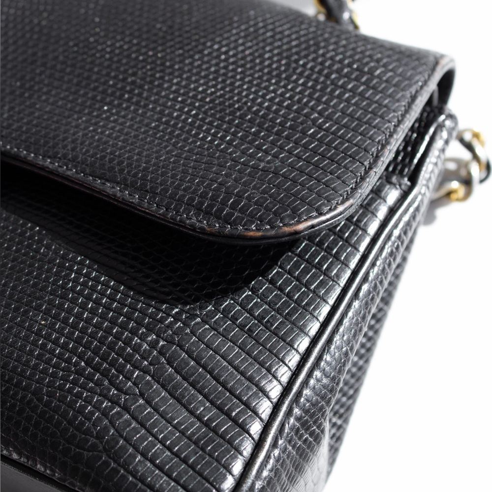 Chanel Vintage Small Classic Flap Exotic Lizard Leather 24K Gold CC Black Bag - Picture 12 of 16